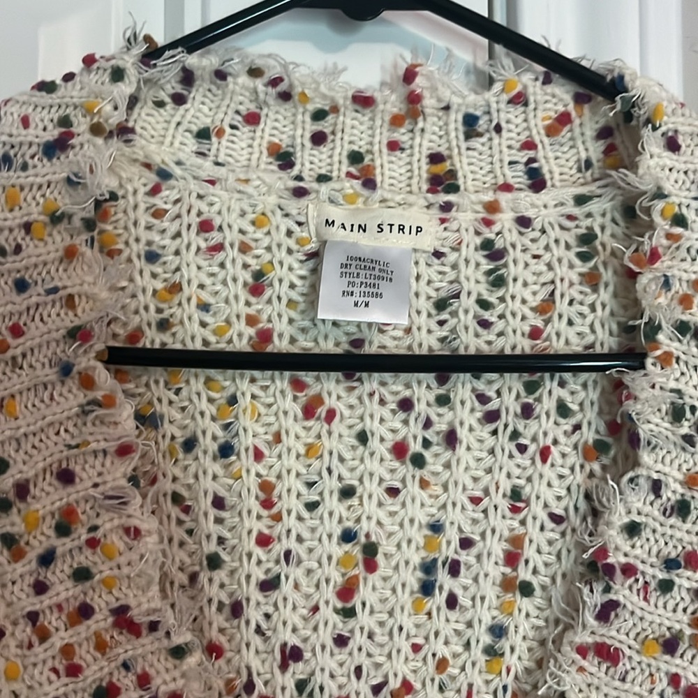 Main Strip Cream Pom-Pom Cardigan Sweater